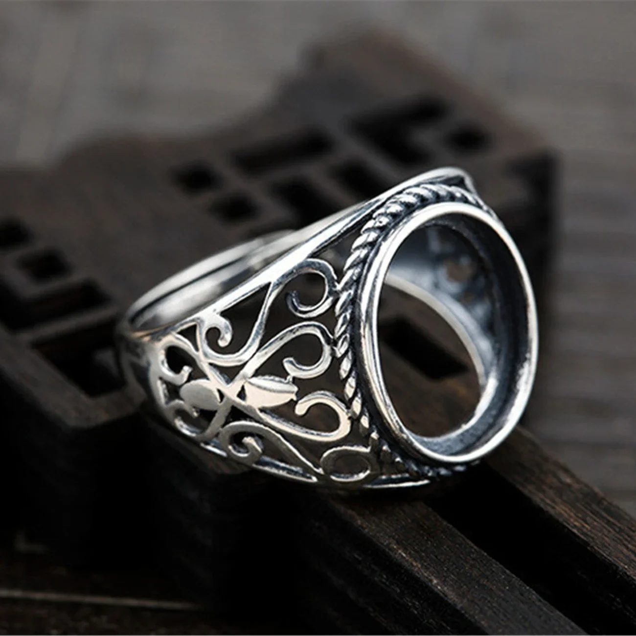 Ring Blank (11x13mm Oval Blank) Adjustable Thai Sterling Silver Ring Base Oval Cabochon Ring Setting R1385B