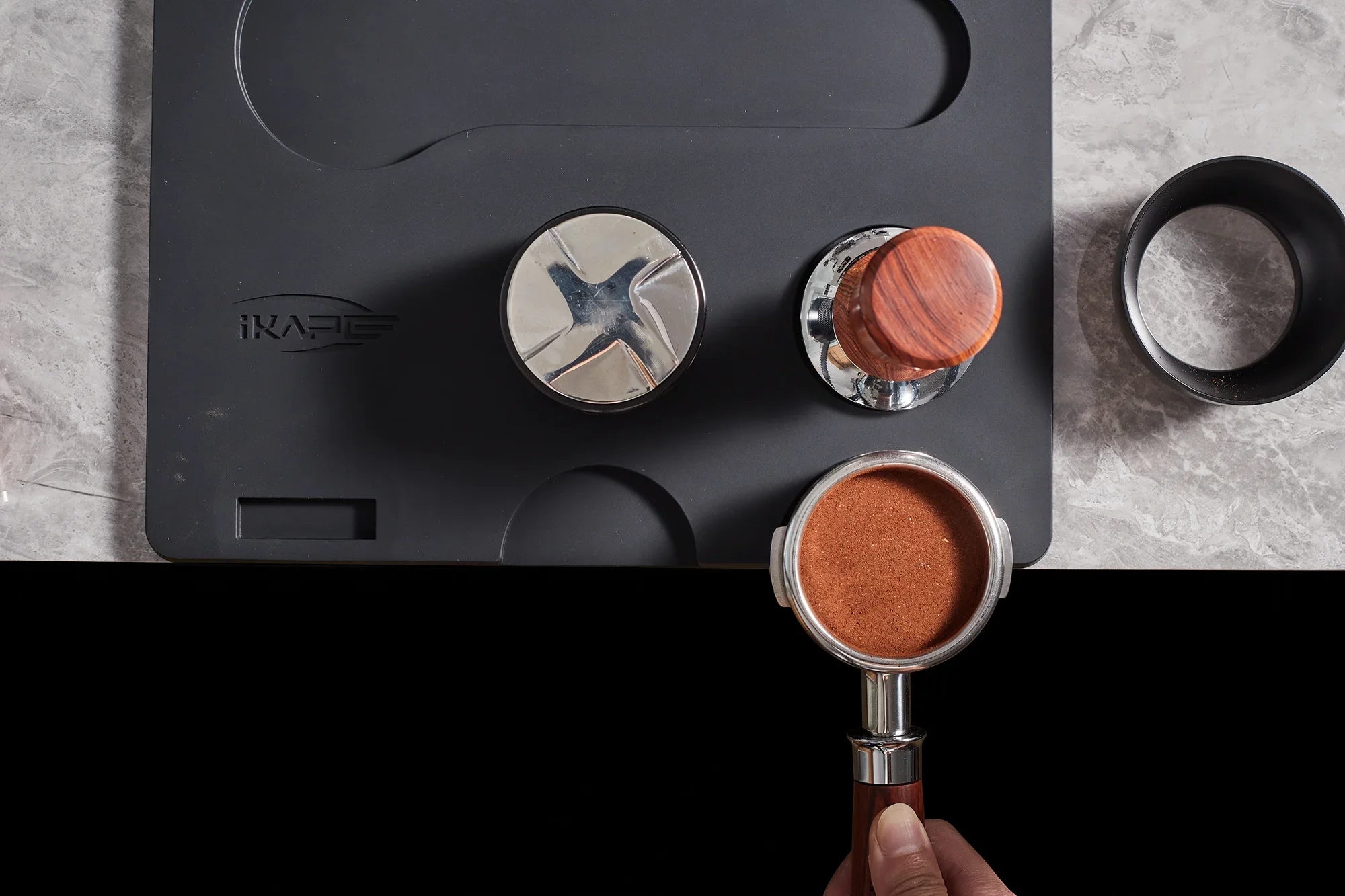 IKAPE Espresso Tamper Station Mat, Distributor & Portafilter Holder Mat, Food Safe & Non-Slip Espresso Silicone Coffee Mat