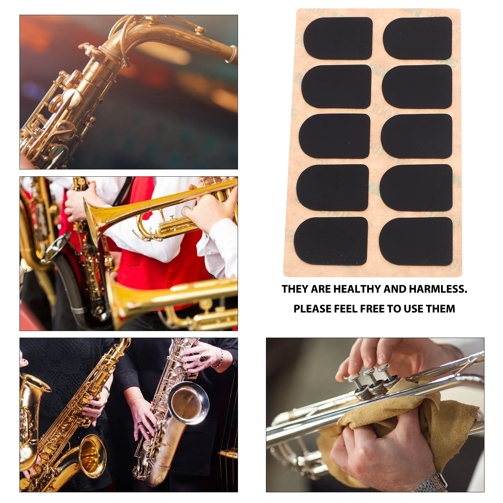

10 Pcs Clarinet Tooth Pad Alto Sax Saxophone Saver Tablet Mouthpiece Patch End Cap Plug Black Pads