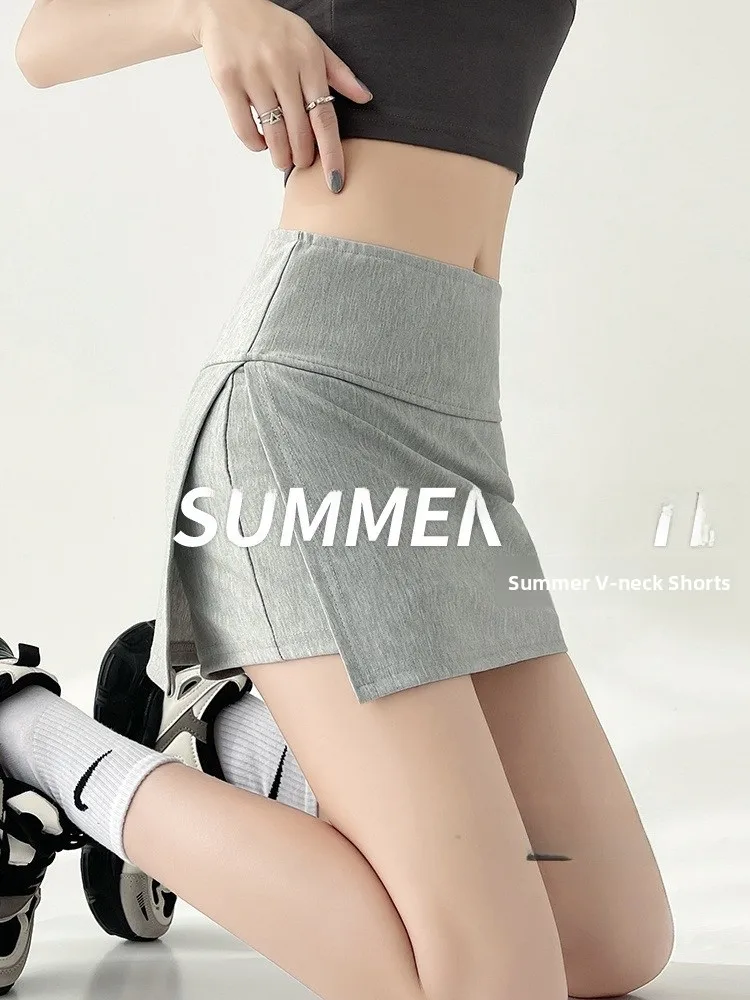 กระโปรงโยคะเอวสูงกระชับสัดส่วนกางเกงผู้หญิงฤดูใบไม้ร่วงใหม่สเลป้องกันแสงด้านข้าง A-Line Spor กระโปรงเดินทางที่เป็นมิตร