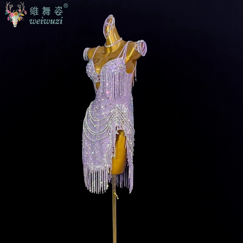 فستان رقص لاتيني للنساء عالي الجودة مقاس مخصص فستان رومبا تشاتشا تانجو للأطفال لمسابقة الأداء بشرابة سميكة