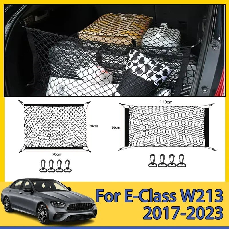 Car Trunk Net For Mercedes Benz E-Class W213 2017-2023 2018 Boot Luggage Mesh Nylon Bag Storage Rear Back Cargo Car Accessories