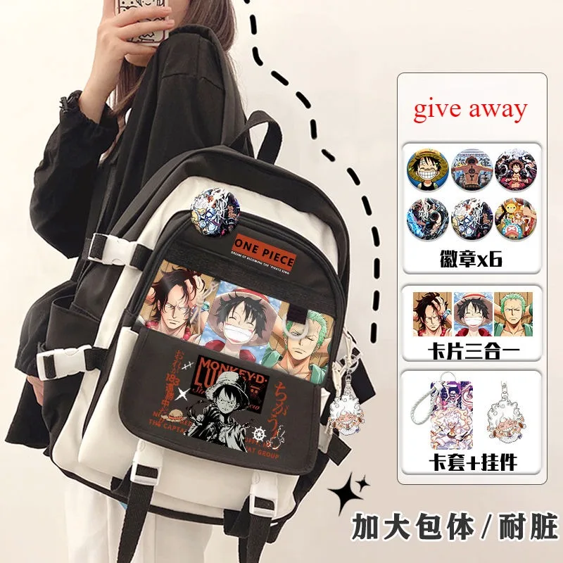 Anime ONE PIECE Backpack Black White computer bag Kawaii large capacity Children Student School Bag Women Travel Bags Canvas bag