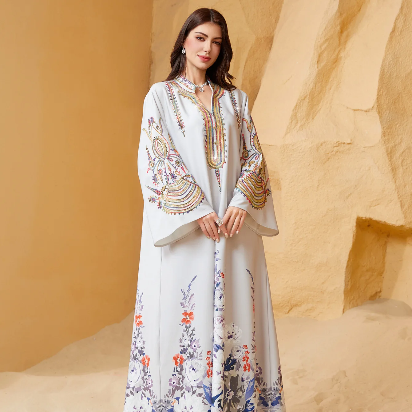 2025 이슬람 Eid 아라비안 Abayas 구슬 중동 우아한 진주 Abaya 터키 Kaftans 여성 Jilbabs 이슬람 맥시 드레스