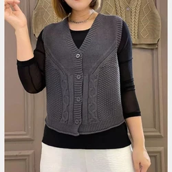 Ethnic Fried Dough Twists Knitted Vest for Female Spring and Summer New Premium V-neck Sleeveless Sweater