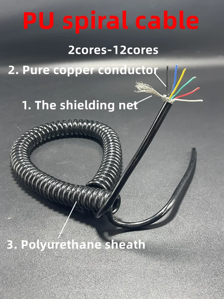

Spring wire spiral cable 4-12 core 26awg 24awg 22awg 20 awg PUR shielded cable of pure copper core scale 8 6core signal wires