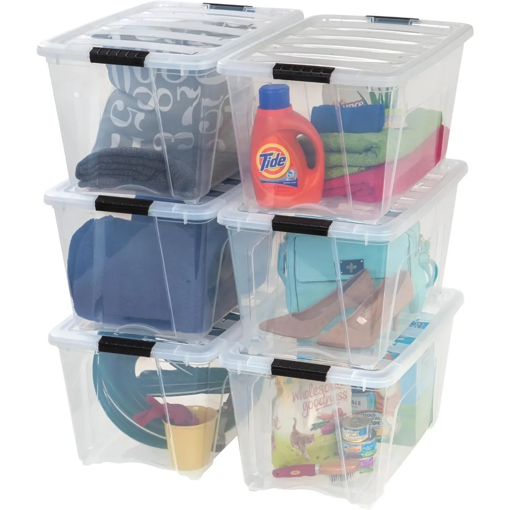 

IRIS USA 54 Qt Stackable Plastic Storage Bins with Lids, 6 Pack - BPA-Free, Made in USA - See-Through Organizing Solution