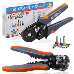Ferrule Crimping Tool Kit, HSC8 6-6A AWG 23-10 Self-Adjusting Crimping Pliers+Stripper | Hexagonal Crimper for Ferrule Terminal