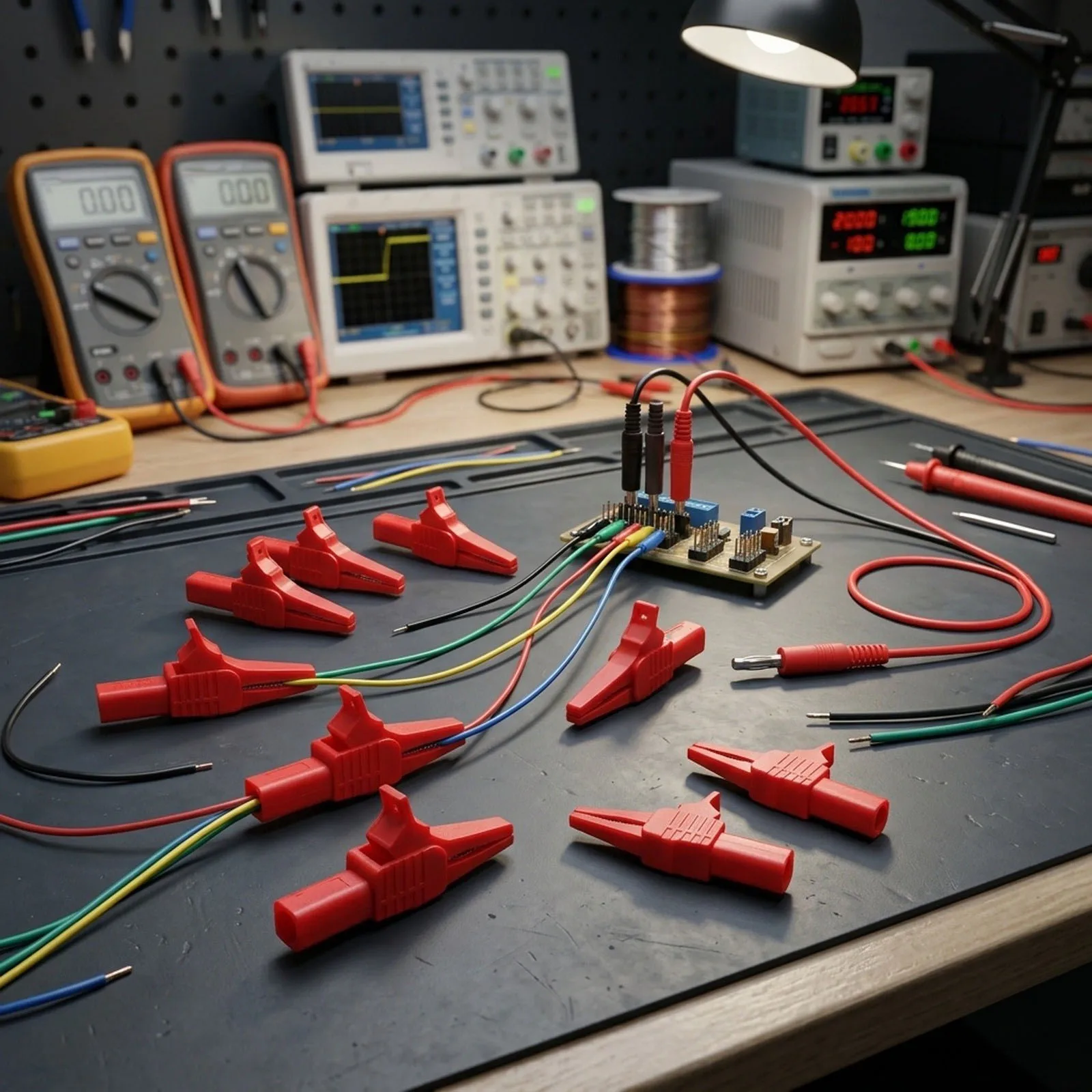 Copper Crocodile Clips 10 Pieces with 4mm Banana Socket Supporting 1500V 32A for Electrical Testing and Measurements