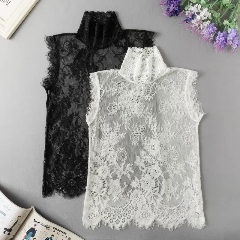 Versatile High Collar Lace Collarless Top Sleeveless Base Shirt Stand Collar Sweater Decorative Shirt Inner Fake Collar