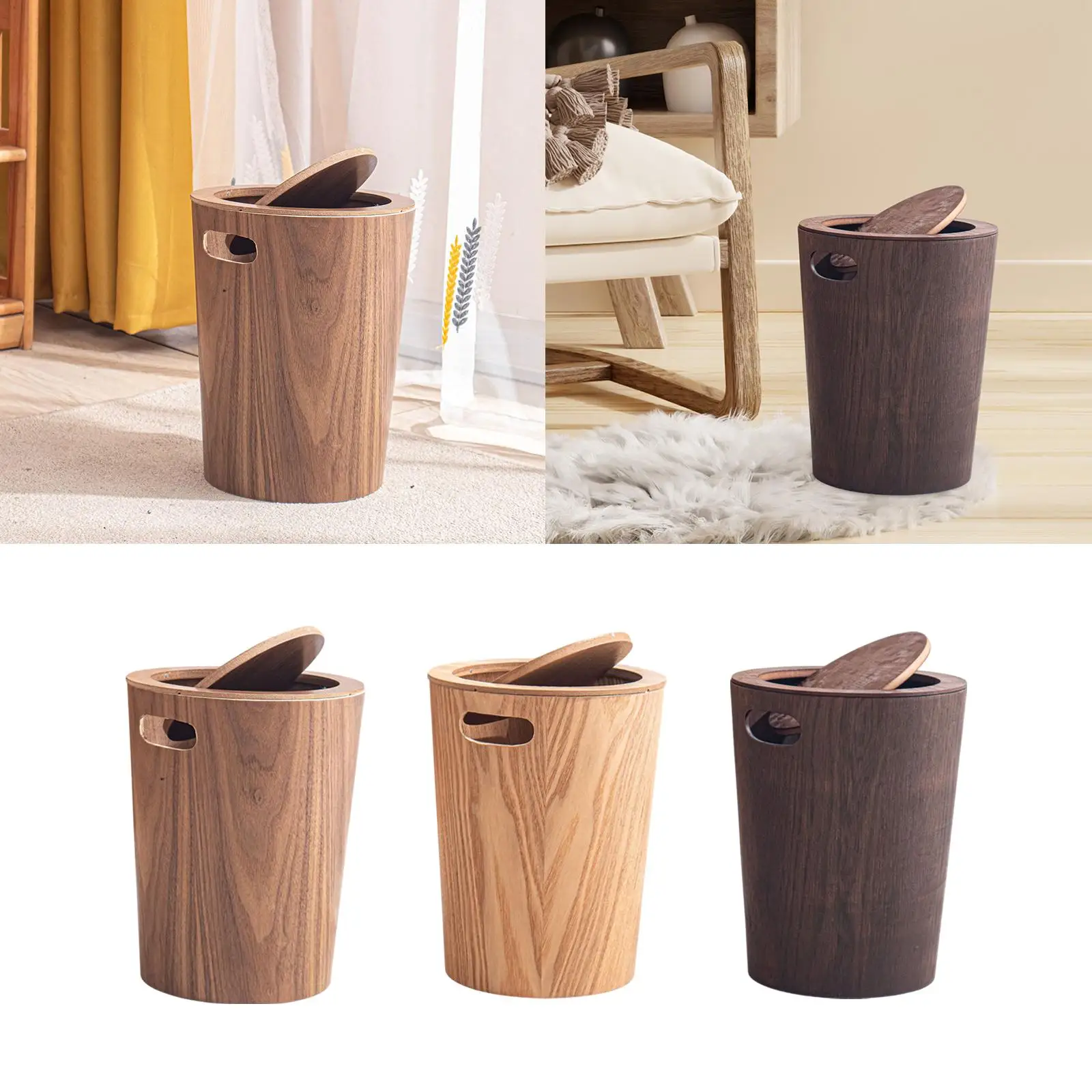 

Wood Trash Can with Lid Rustic Flip Top Garbage Bin for Home Bedroom Office