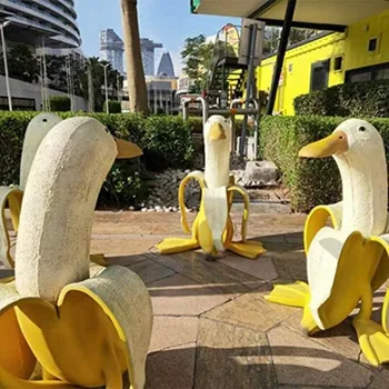 정원 장식 껍질을 벗긴 바나나 오리 조각, 마당 빈티지 아트, 기발한 가정 송진 조각상, 공예품, 원예 장식