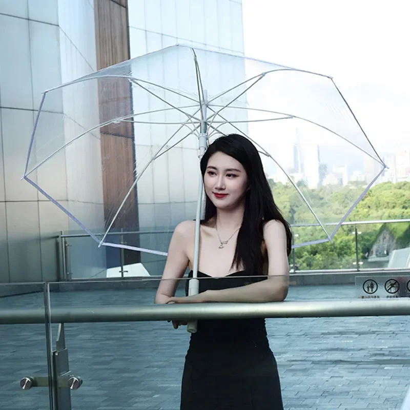 Jumbo Automatic Clear Umbrella Extra Large Transparent Windproof Heavy Duty Long Handle Rain Umbrella for 3 People 투명 장우산