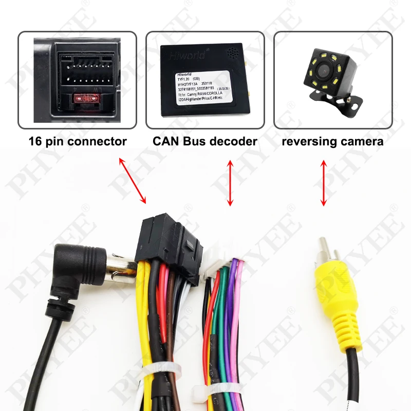 Wiring Harness Adapter CAN Bus Decoder Dashboard Panel Frame for Toyota Yaris 2016 to 2018, for 2 DIN 9\