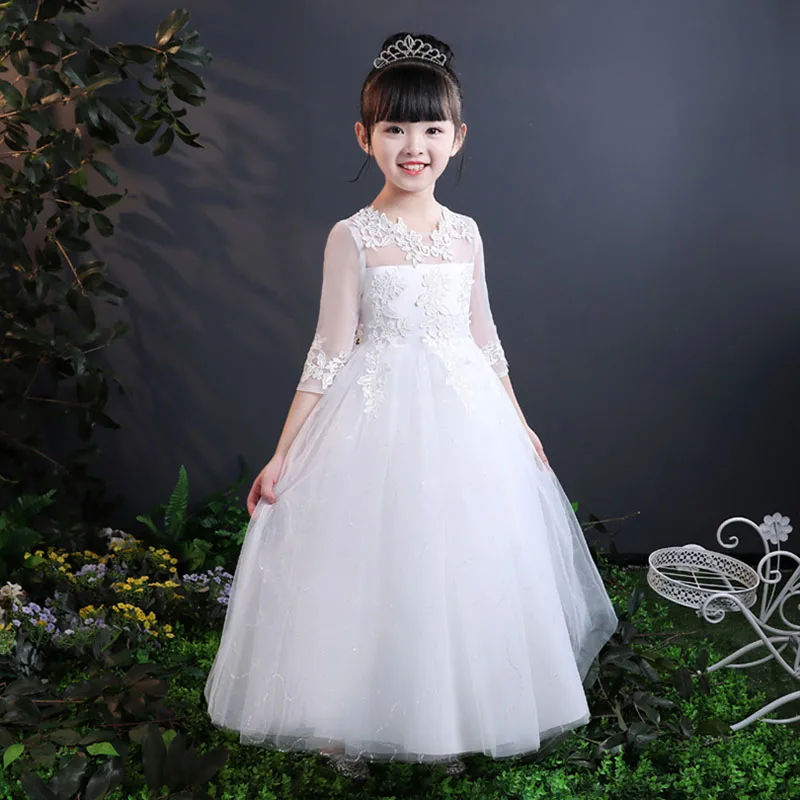 Baby Girls Lace Embroidery Dress Kids White Wedding High-end Dress Flower Vestidos Long Party Princess Dress Girls Clothes