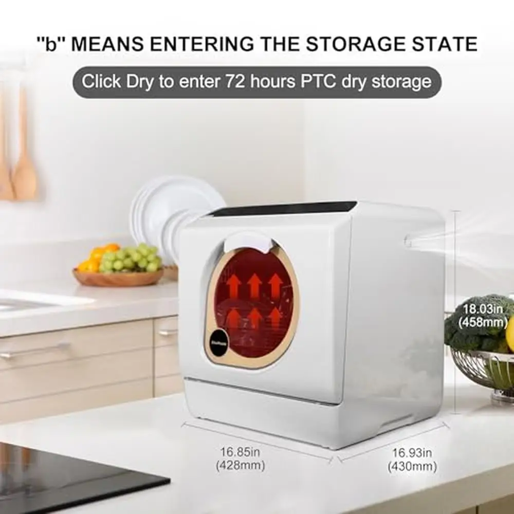 غسالة أطباق محمولة مدمجة مع 5 أوضاع للغسيل، تحكم بلوحة لمس LED وخزان مياه بأذرع رش مزدوجة