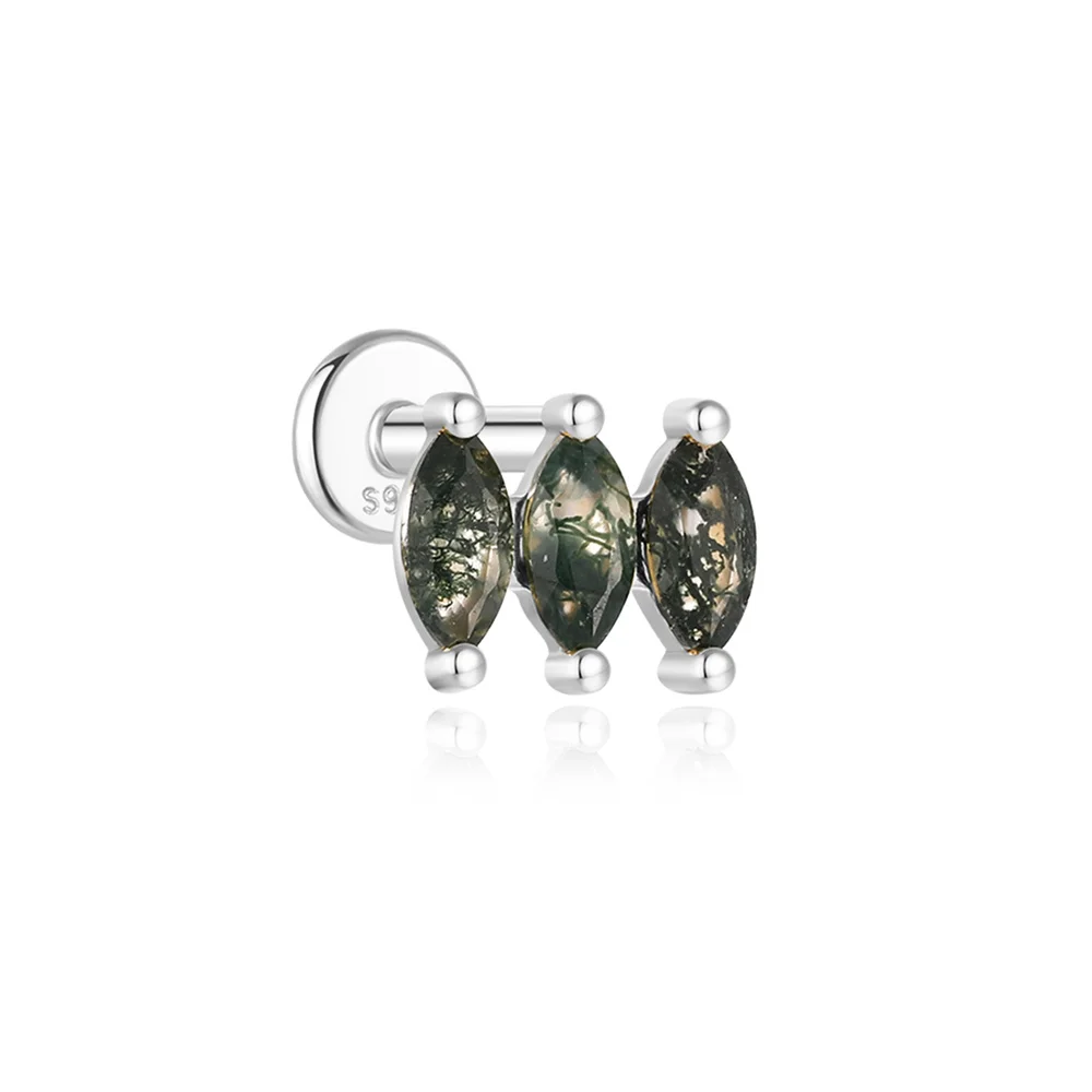 AIDE Wasser Gras Achat 925 Sterling Silber Flachkopf Faden Piercing Ohrring Grünes Moos Piercing Ohr Knochen Ohrring Schmuck 1 Stück