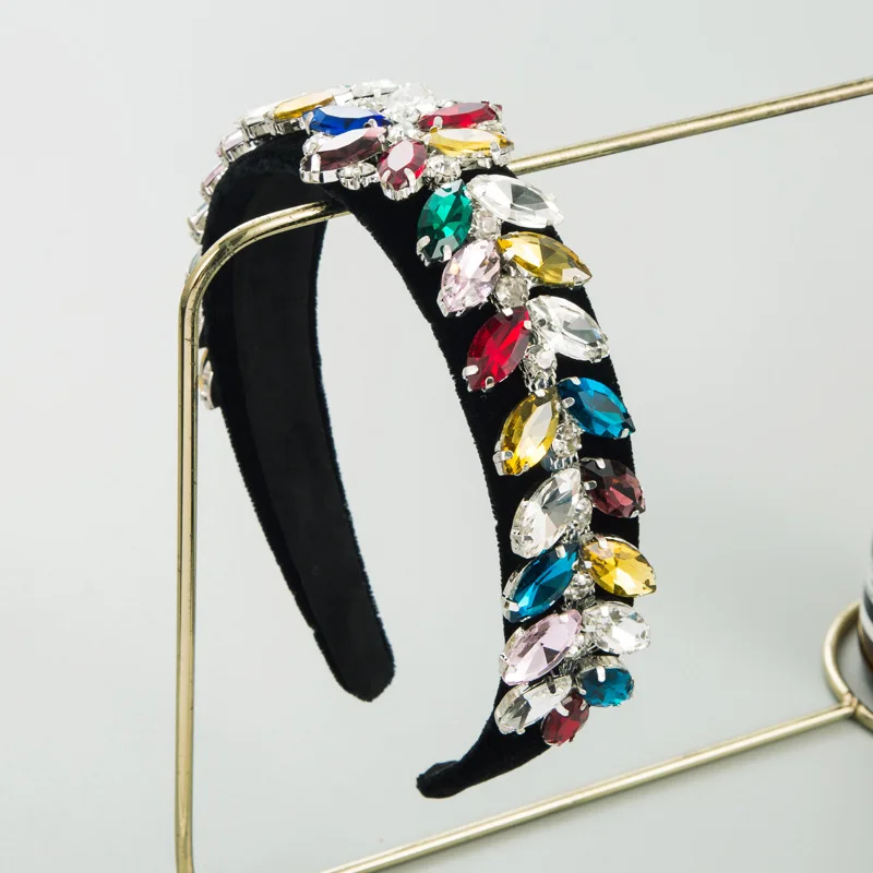 

Marquise Crystal Velvet Headband Sparkly Leaves Hairband Luxury Wedding Hair Accessory Vintage Prom Headpiece For Women