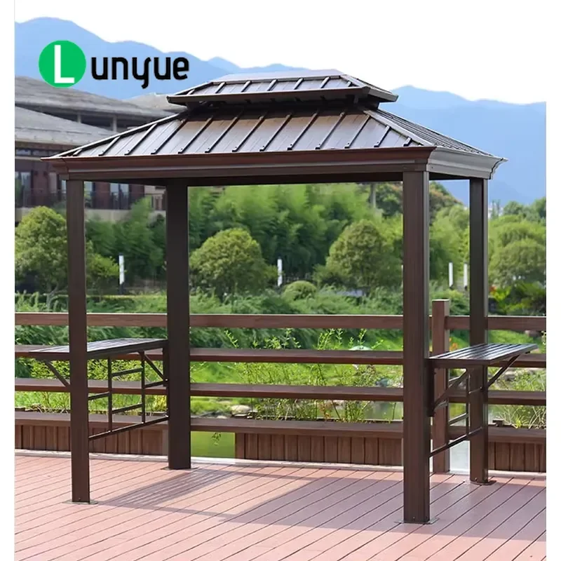 Sturdy Chinese Vintage Style Outdoor Gazebo with Hardtop Roof Durable Party Tent for Garden Patio Backyard Event Shelter
