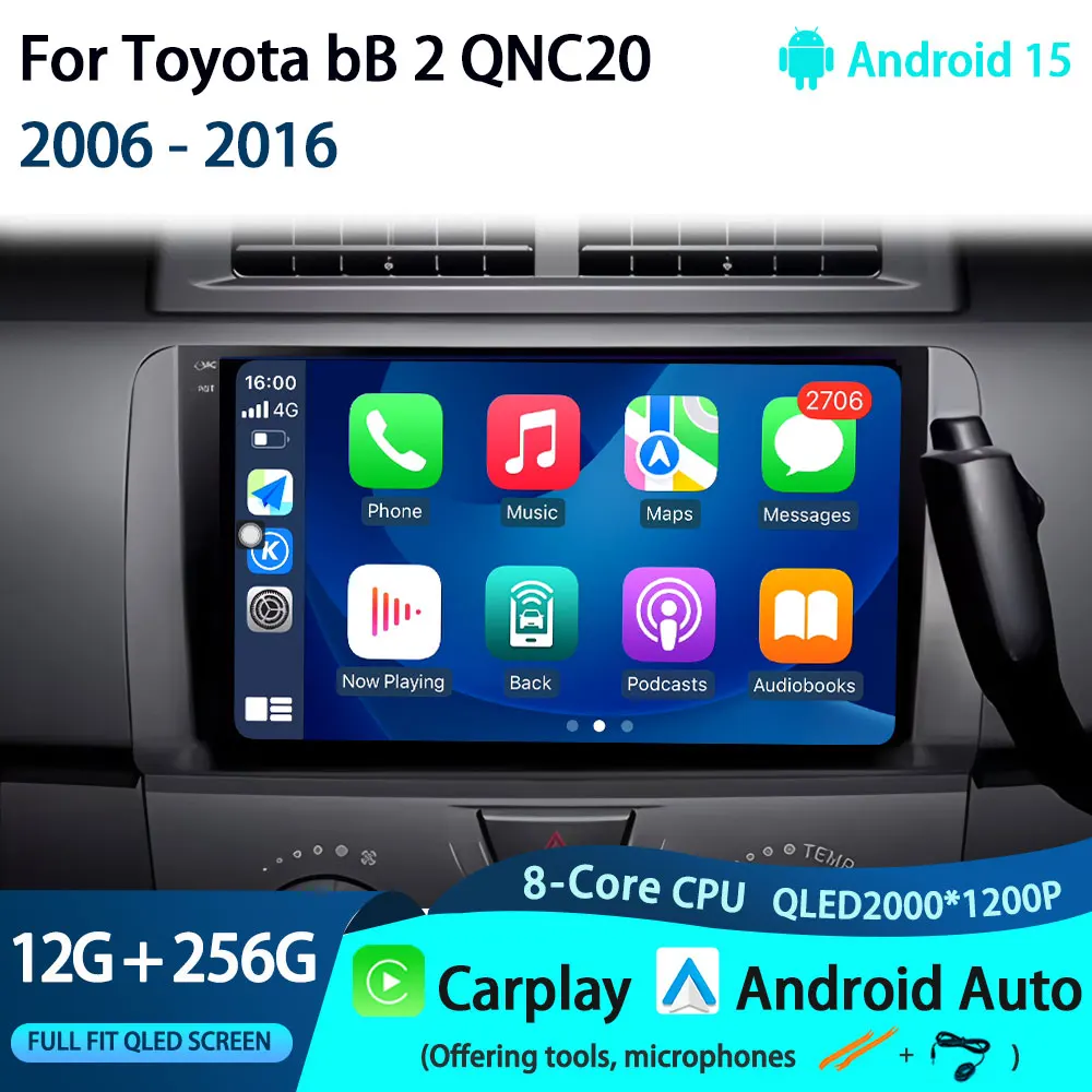 

For Toyota bB 2 QNC20 2006 - 2016 Car Radio Headunit GPS Navigation Android Auto Multimedia Video Player Wireless CarPlay
