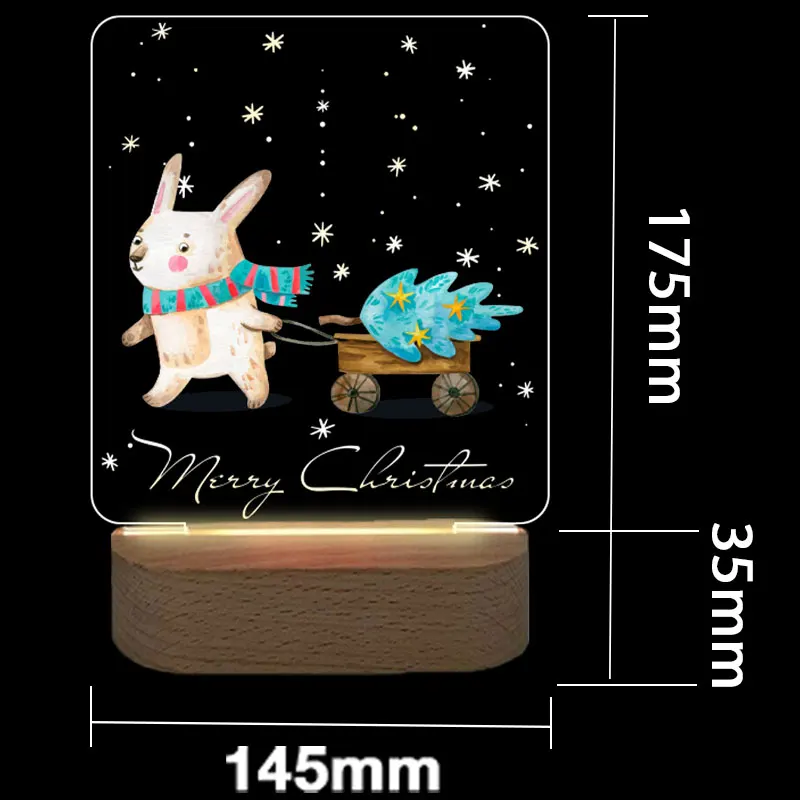 Night Lamp Christmas Decoration USB LED Color Printing Night Light Personalized for Home Baby Mother Room Wooden Base NightLight