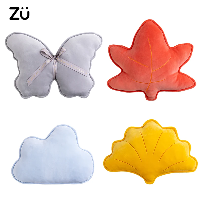 Nature Rural Style Cozy Soft Maple Leaf Ginkgo Butterfly Plush Pillow Autumn Theme Home Decor Seat Back Cushions