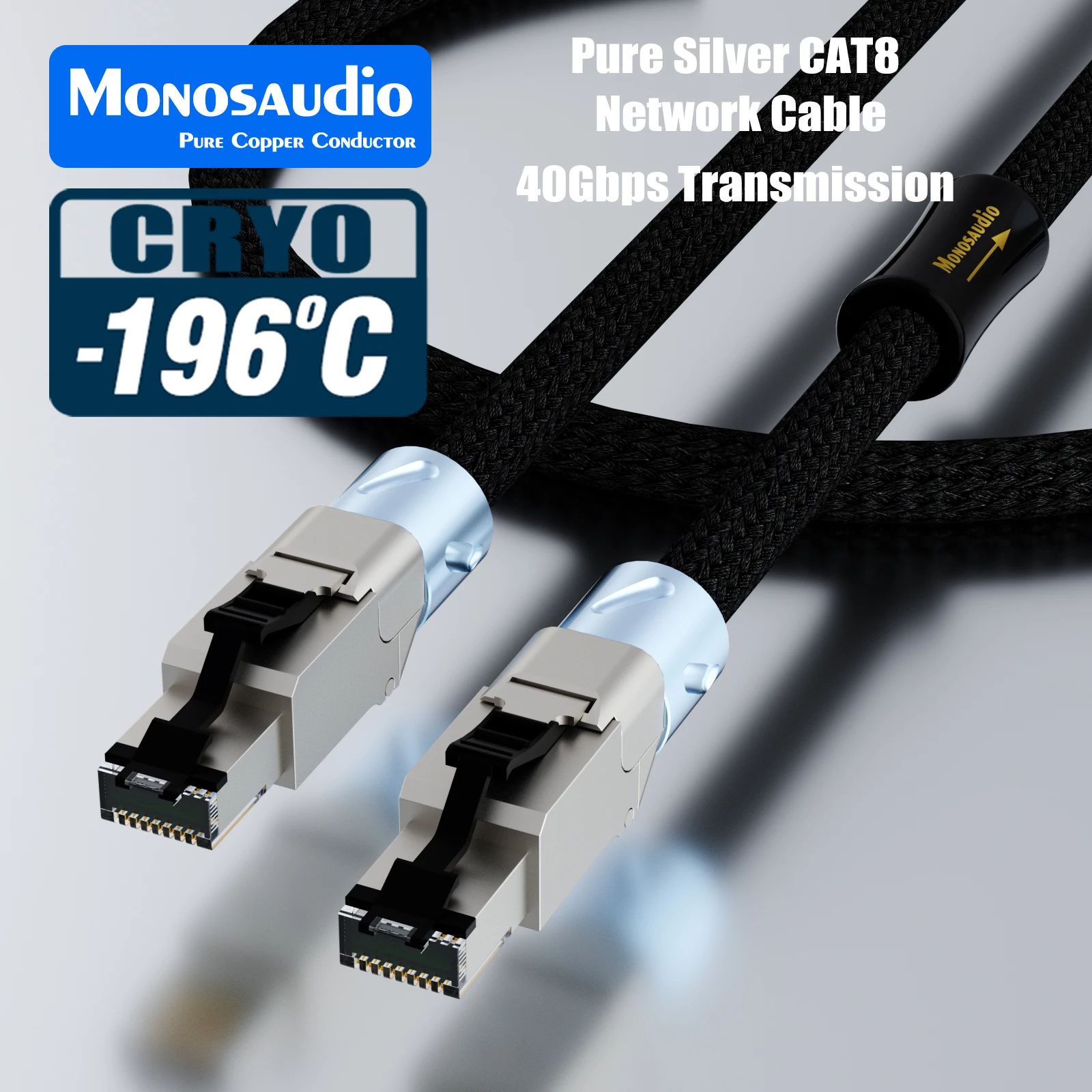 

Monosaudio MCAT8 Pure Silver Plating HiFi Cat 8 Network Cable 40Gbps 2000MHz Speed Internet LAN Cord for Router Amplifier