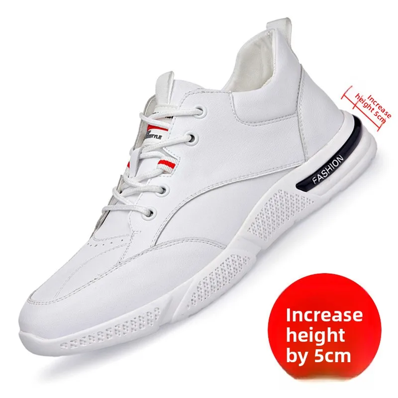 

New Spring Men Shoes Korean Style Breathable Soft Bottom Casual Sneakers White Leather increase height Shoes Trendy