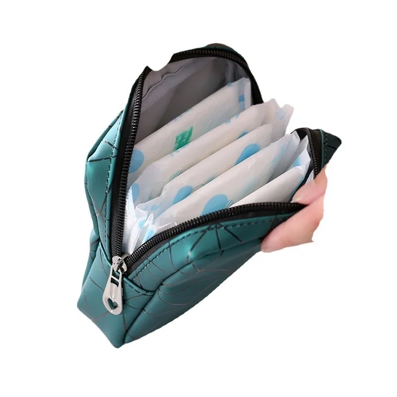 Sanitary Napkin Storage Bag,Leather Waterproof Feminine Period Bag with Zipper for Teen Girls Women,Small Makeup Pouch,Wallet