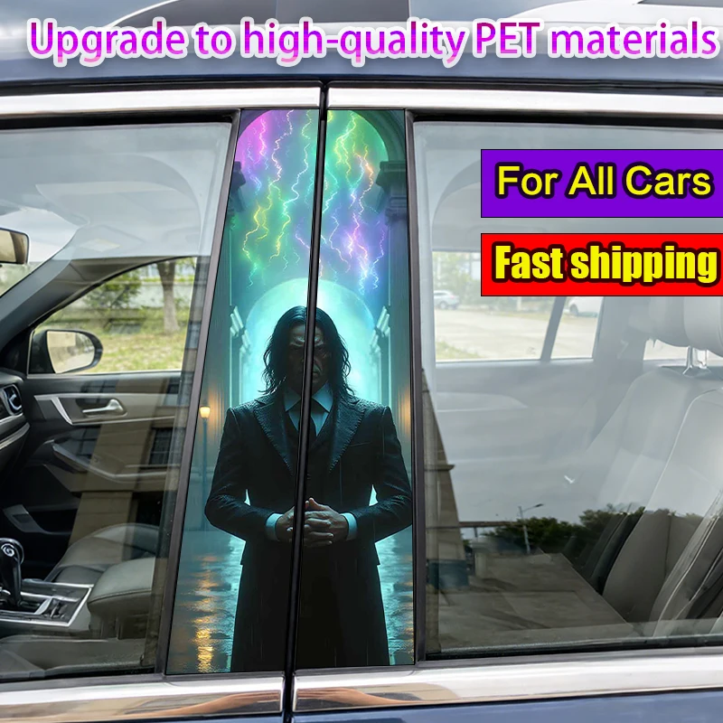 

2-Pack Car Pillar Stickers Dark - suited Figure with Colorful Lightning Vinyl Waterproof and Sunproof Protective Sticker