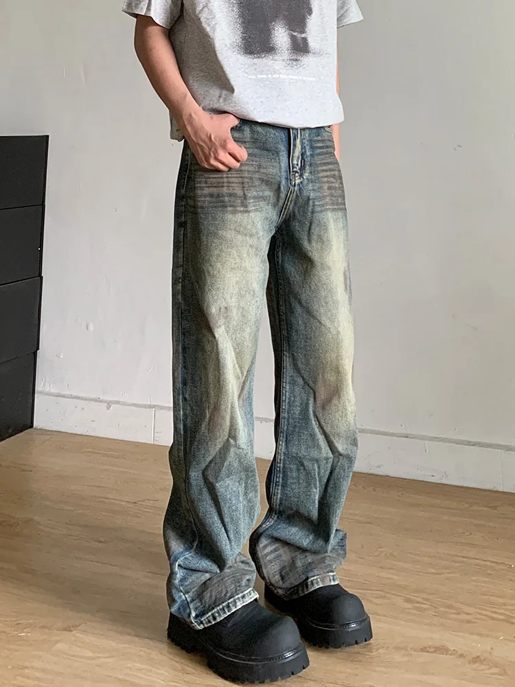 

Retro American Dyed Jeans Men Women Spring Autumn Waed Vintage Loose High Street Straight Leg Pants ex Casual Wear