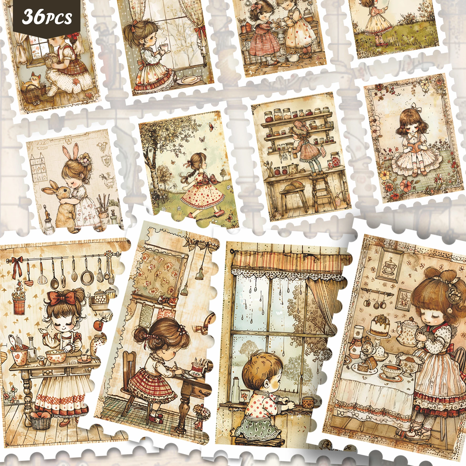 36PCS Vintage Cottagecore Girl Stickers, Whimsical Cozy Country Aesthetic Cutout Set for Journals, Planners & Decor