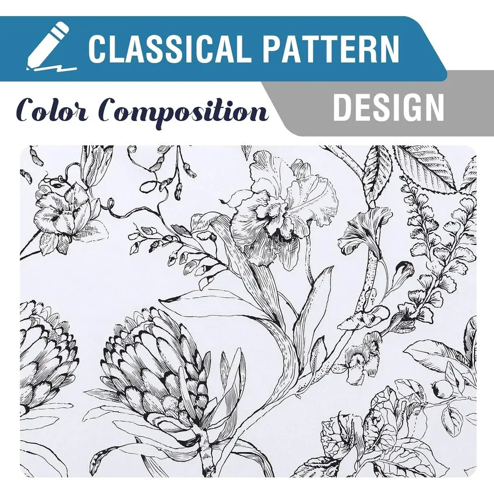 Cortinas blackout Camellia Floral 108 com ilhó, conjunto de 2 painéis, forro preto, isolamento térmico