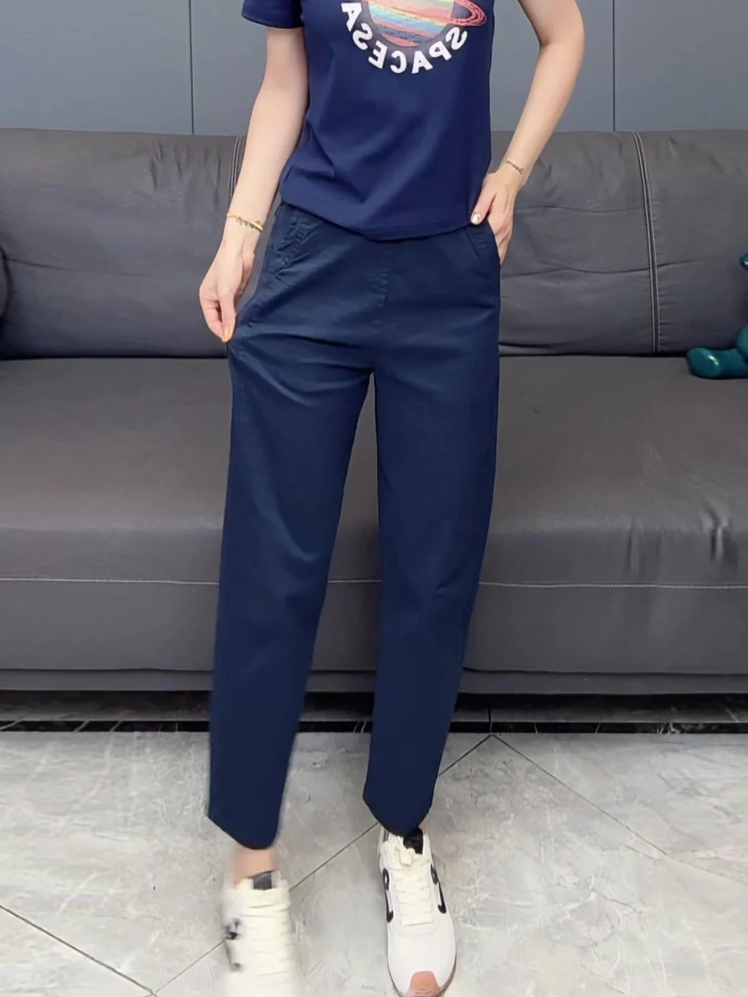 Slim Fit Nine-Tenths Casual Sports Pants Women Summer New plus Size Flattering Loose Elastic Waist Quick Dry Harem Pants