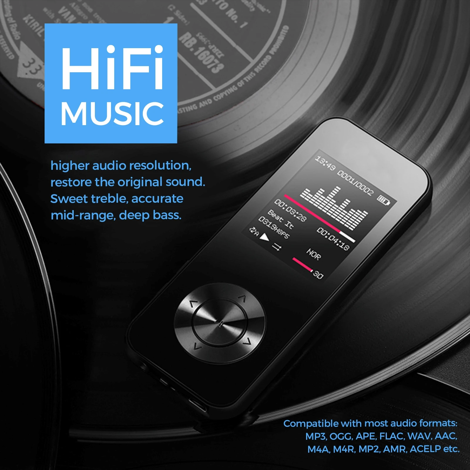 MP3 Player,  HiFi Sound, OTG Supported,  FM Radio, Voice Recorder, E-book, Built-in Speaker, 400mAh Rechargabe Battery, TF Card