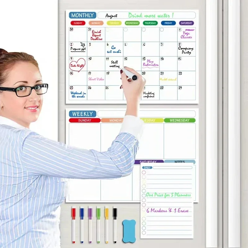 Monthly Weekly Planner Magnet Magnetic Dry Erase Fridge Calendar Whiteboard Board Blackboard Presentation Supplies Office School