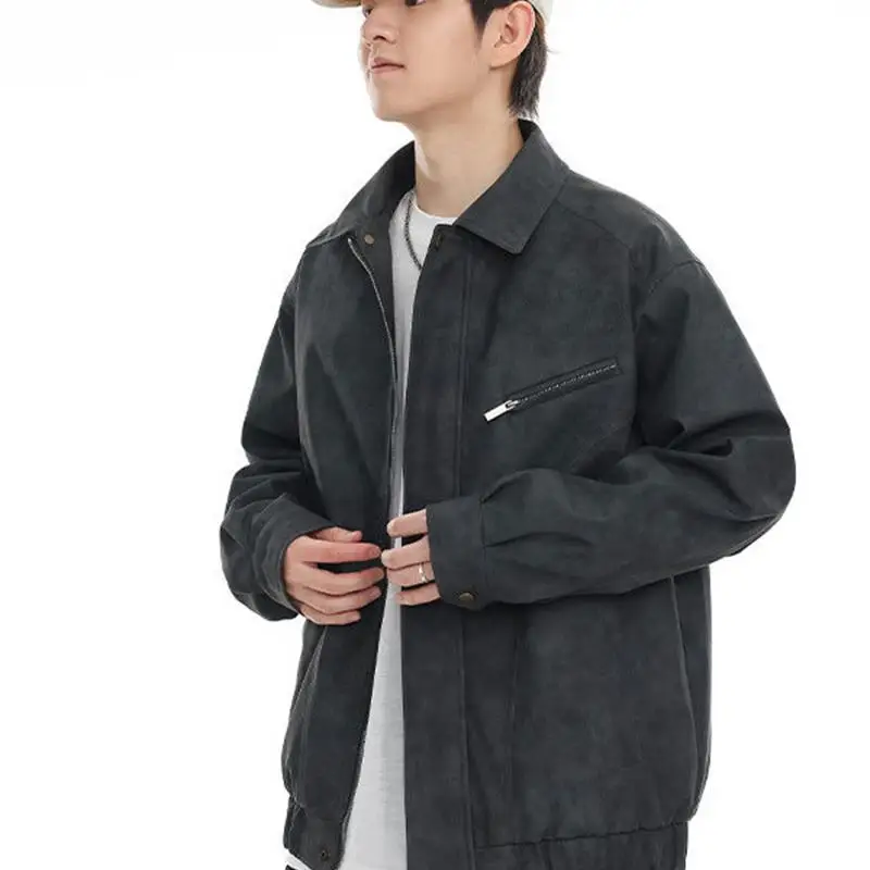 

Men's Casual PU Leather Jaet Straight Hem Zipper Closure ort Sve Warmth Comfortable Unbranded Men's Suit America's Sle