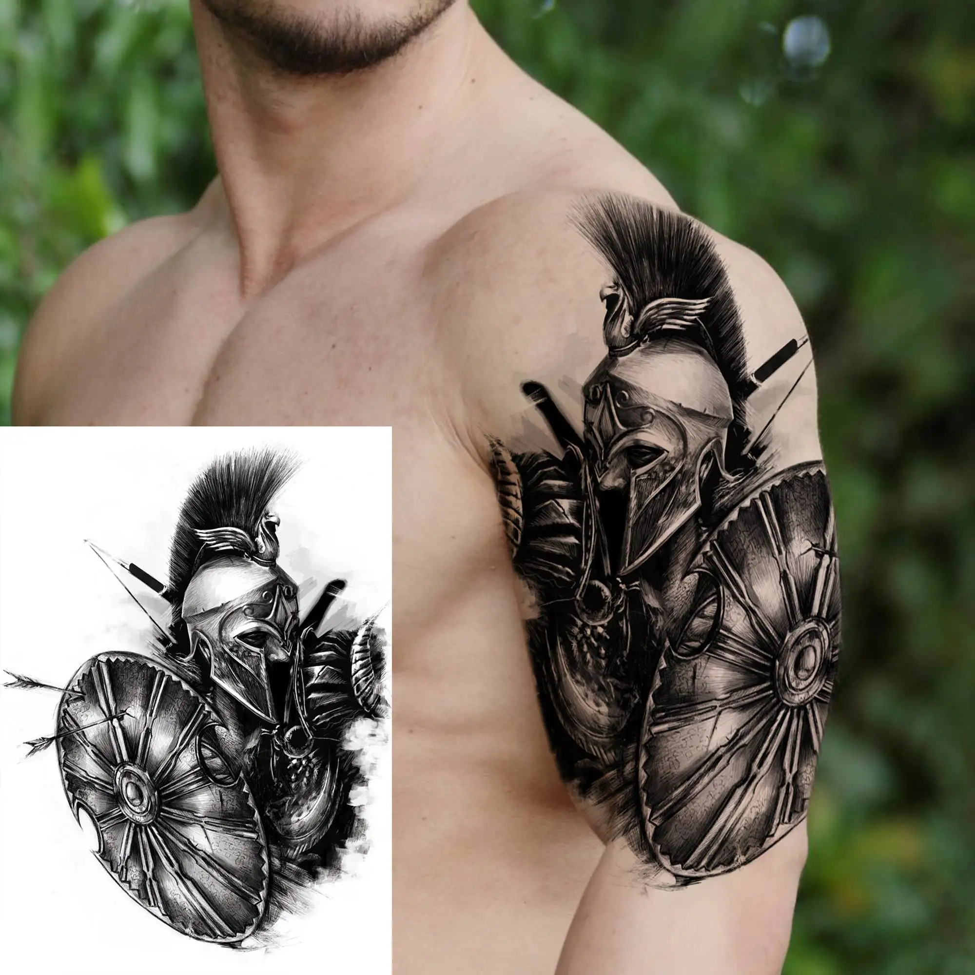 6 Sheets Tribal Spartan Warrior Temporary Tattoos For Men Adults Tattoo Paper Fake Ancient Roman Gladiator Tattoo Stickers 3D