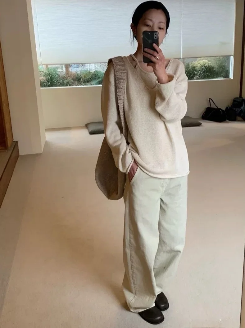 

High Waist Straight Leg Jeans Women's Loose Drapey Korean Style Casual Wide Leg Floor Length Pants Cotton Zipper Closure