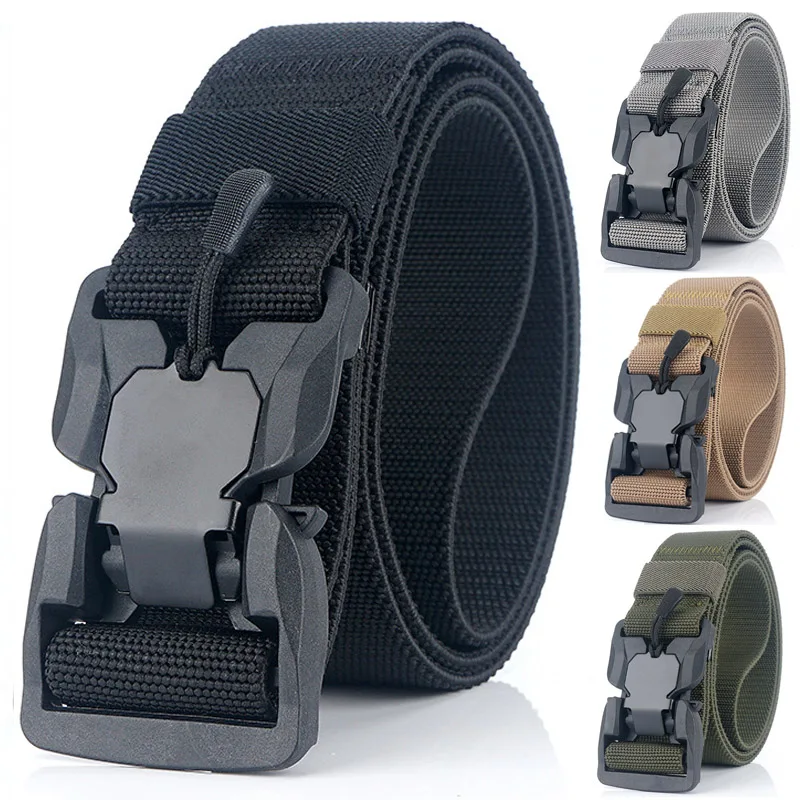 Men\'s Military Tactical Belt Quick Release Magnetic Buckle Army Outdoor Hunting Multi Function Canvas Nylon Waist Belts Strap