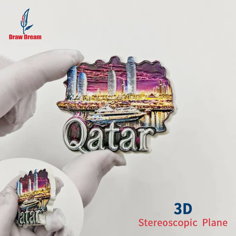 Imán de Refrigerador 3D de Catar, Recuerdo de Viaje Mundial con Vista de la Ciudad, Adhesivo Decorativo de Recuerdo de Viaje, Adecuado para Decoración del Hogar, Oficina, Imán de Refrigerador Magnético de Recuerdo de V