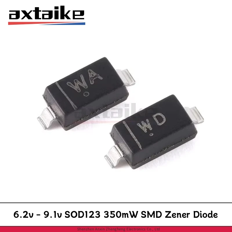 

100PCS BZT52C6V2 6.2V WA BZT52C6V8 6.8V WB BZT52C7V5 7.5V WC BZT52C8V2 8.2V WD BZT52C9V1 9.1V WE SOD-123 350mW SMD Zener Diode