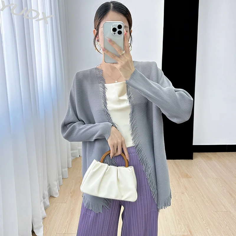 

Miyake Tassel Women's Top 2023 Summer New Thin Section Long-sleeved Cardigan Casual Solid Color Versatile Slim Sun Shirt Jacket