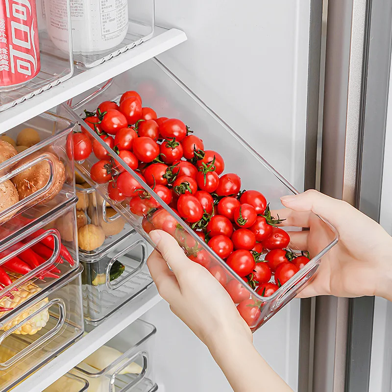 Refrigerator Drawer Organizer Bin Clear Fruit Food Storage Container Kitchen Storage Box Fridge Storage Bin for Pantry Freezer