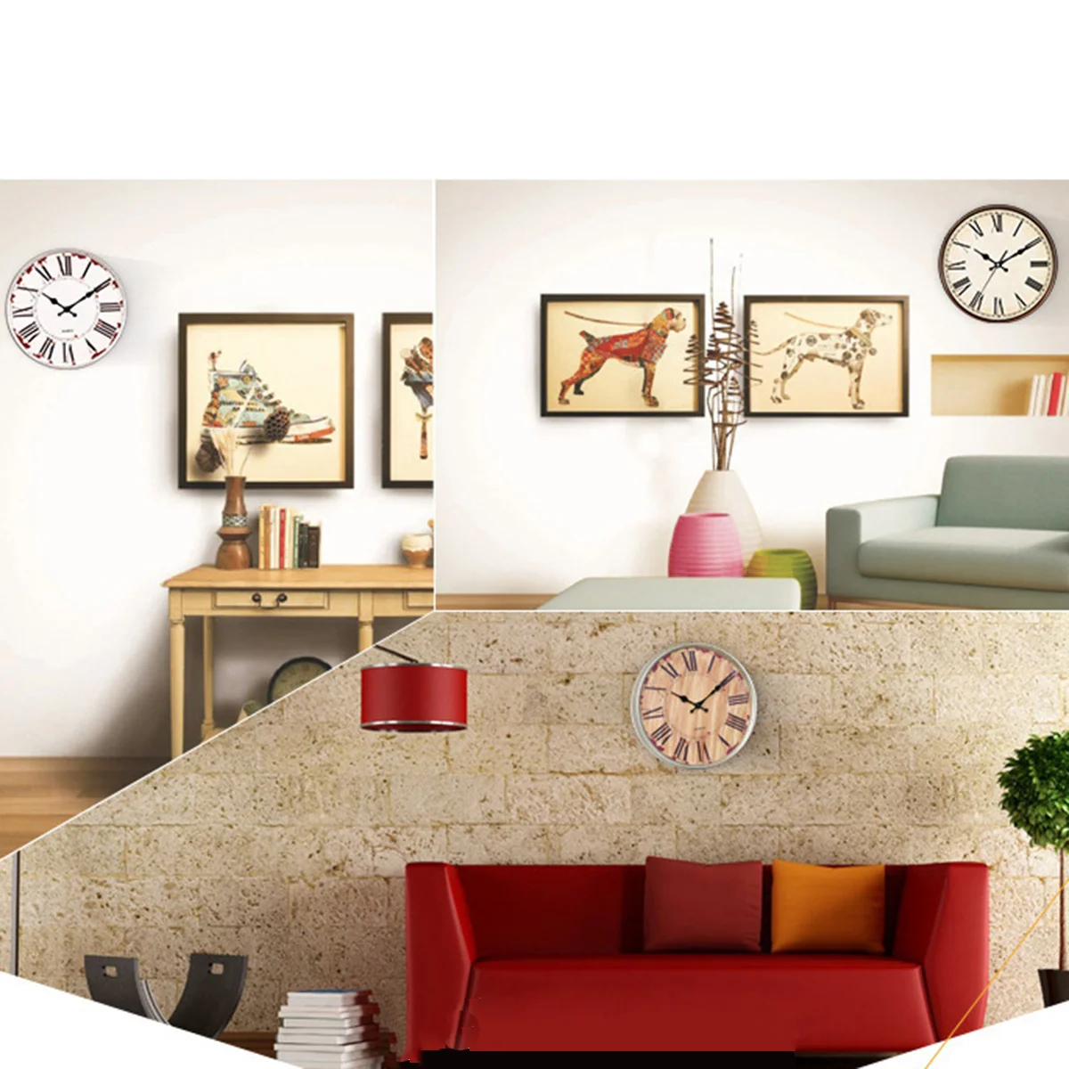 

Vintage 11 Inch Stone Quartz Wall Clock Round Roman Numeral Silent Decorative Clock for Living Room Bedroom Kitchen Cafe Bar