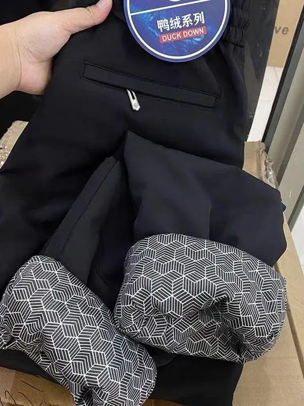 

Men's down Pants Thi Du down Winter Warm Straight Leg Casual Trousers Busin Sle Long Pants Youth Faion