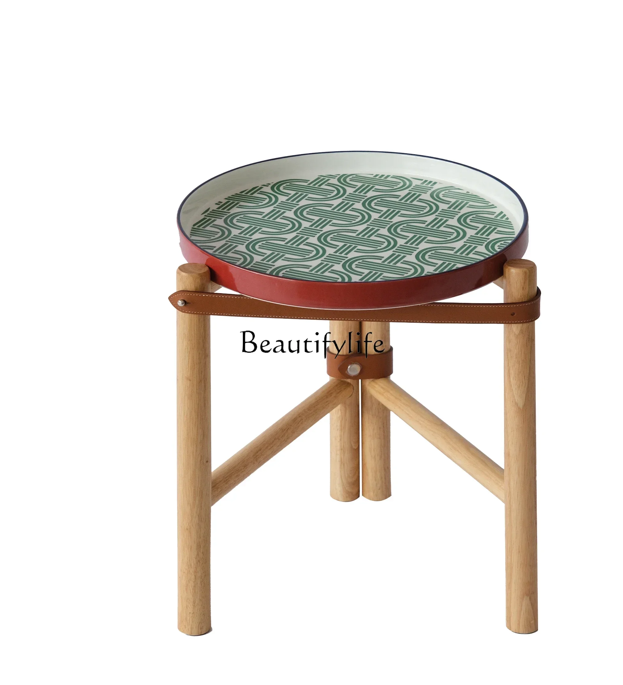 

ld6 *olive green solid wood calfskin removable tray side table living room coffee table