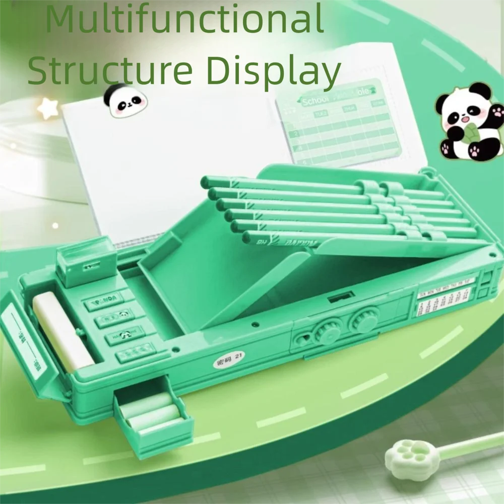

New High Quality Multifunctional Panda Pencil Case Large Capacity Double Layer High-tech Pen Box with Password Lock Pen Boxes