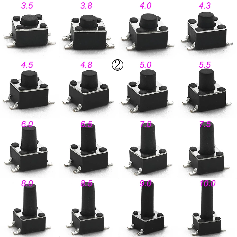 50PCS 4.5X4.5MM H=3.5/3.8/4/5/6/7/8/9/10/11/12MM DIP SMＤ 12V Micro Button Tact Switch Momentary Tactical Push Button For Key Toy