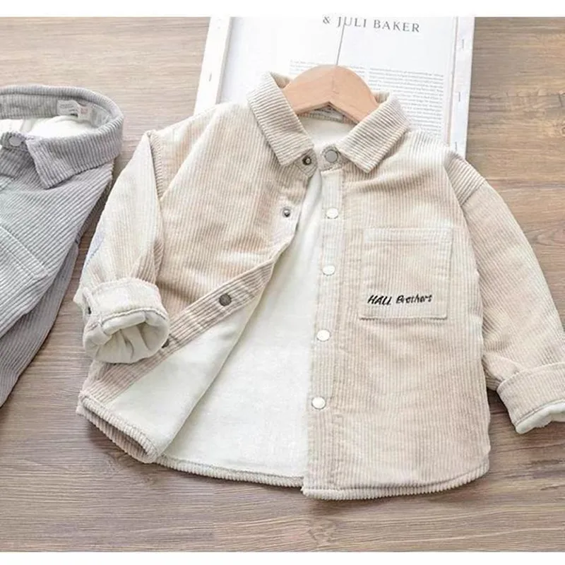 

New Children's Long sleeved Shirt Korean Edition Boys' Coat Autumn And Winter Boys' Shirt Thickened Corduroy Top 2025